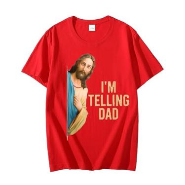 Imagem de Camiseta I'm Telling Dad Funny Religious Christian Jesus Meme Camisetas verão fashion, Vermelho, 4G