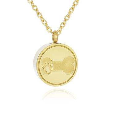 Imagem de Loybora Colar redondo com pingente de urna para animais de estimação, estampa de pata de cachorro e joia de cremação gravada em osso para cinzas, joias de aço inoxidável para lembrança, colares de