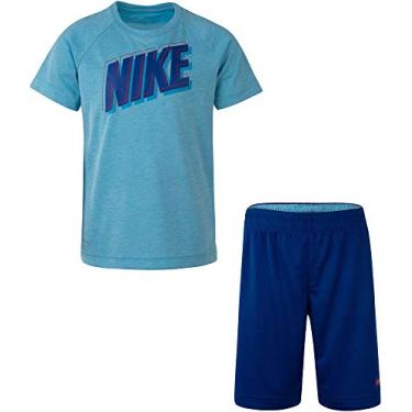 Imagem de Conjunto de duas peças de camiseta e short de manga curta Dri-Fit para meninos da Nike (infantil), Indigo Force(76e908-c3m)/Red, 3T