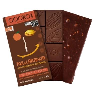 Imagem de Chocolate Intenso 70% Cacau com Laranja e Crocante de Castanha Vegano Cookoa 80g