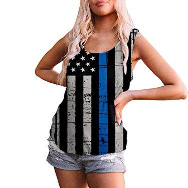 Imagem de Camiseta regata feminina com estampa da bandeira americana EUA Stars Stripes Patriotic 4th of July Summer Loose Tee Tops, Preto, G