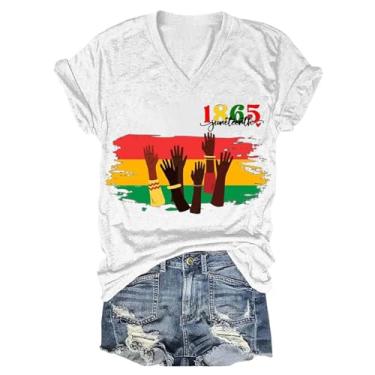 Imagem de 1865 Juneteenth Shirts Camiseta feminina Black History Celebrate American African Freedom Tops casual gola V manga curta flores, Z01 Branco, XXG