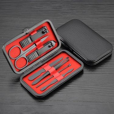 Imagem de Kit Cortador De Unhas Em Aço Inoxidável Portátil, 7 Peças, Alicates De Unha, Tesoura De Unhas, Empurrador De Cutículas, Lixa De Unhas, Removedor De Esmalte (Preto)