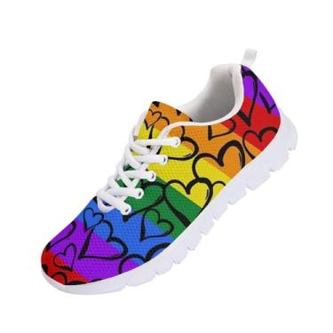 Imagem de Coloranimal Sapatilhas de presente de primavera verão para mulheres e homens, tênis de corrida e caminhada, Bandeira arco-íris LGBT orgulho gay bandeiras amor coração, 38