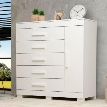Imagem de Cômoda 1 Porta 5 Gavetas 100% MDF Miosótis Espresso Móveis Branco