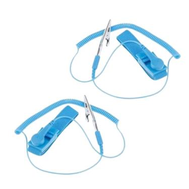 Imagem de kIT 2 Pulseira AntiEstática Profissional Esd Sem Fio Ajustável Aterramento Segurança Contra Descargas Acidentais Com Garra Jacaré E Plug Banana Cor Azul