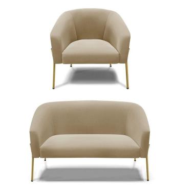 Imagem de Sofá Namoradeira E Poltrona Pé De Ferro Dourado Stella Suede D03 - D`rossi Cor Marrom Rato