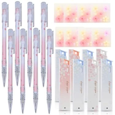 Imagem de Ipienlee Conjunto de lapiseira cereja de 0,5 mm, incluindo 8 lápis com 8 refis de grafite HB e 8 borrachas para escrever rascunho, desenho, esboço, arquitetura