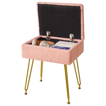 Imagem de YMYNY Banqueta com armazenamento, apoio para os pés, cadeira quadrada de lã de pelúcia, descanso de pés otomano com assento acolchoado macio para quarto, sala de estar, sala de maquiagem, 40 cm P × 29
