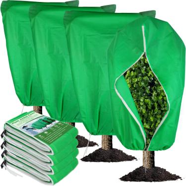 Imagem de NONMON Pacote com 4 sacos de cobertura de plantas, coberturas de árvores, proteção contra congelamento, jaqueta de inverno com zíper com cordão para jardim ao ar livre, plantas, árvores, arbustos,