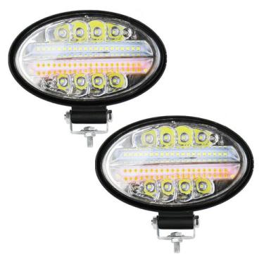 Imagem de 2 Farolete Oval Auxiliar Led Off Road Branco Âmbar C/ Strobo - BRIWAX
