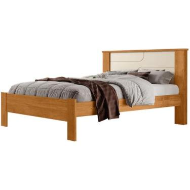 Imagem de Cama de Casal Conquista Móveis Pérola Cinamomo e Off-White, Cinamomo e