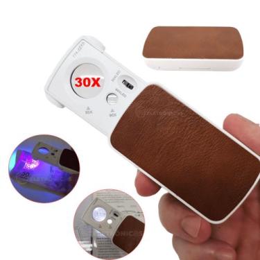 Imagem de Lupa 2 Lente Ampliação Zoom 30x LED UV Para Identificação De Moeda Not