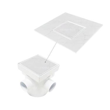 Imagem de Ralo Invisível 10x10 Branco Banheiro modelo Porcelanato Colar Piso com