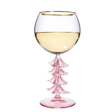 Imagem de Taça de vinho com haste de árvore de Natal de cristal - rosa - 340 g Taça Bordeaux Gold Aro Vidro Colorido, Festa alegre Festiva de Natal Cheer para Presente de Natal e Temporada de Inverno The Wine Savant (1 peça)