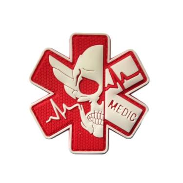 Imagem de Ruoming Ruoming 3 peças etiqueta de emergência 3D divertido crachá gancho e laço prendedor de borracha PVC tático desenho militar patch acessórios DIY (caveira 2)