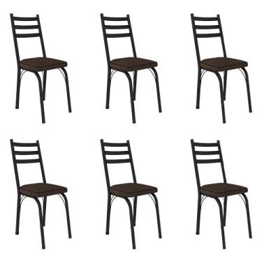 Imagem de Kit 6 Cadeiras de Cozinha Luisiana Estampado Imbuia Pés de Ferro Preto