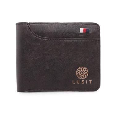 Imagem de Carteira masculina Lusit Couro Minimalista modelo fino, Marrom, Escuro