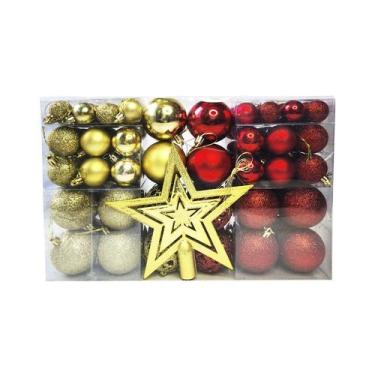 Imagem de Kit C/100 Bolas de Natal Lisas/Foscas/Glitter - Dourado e Vermelho - F