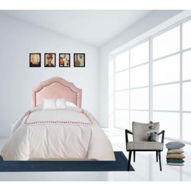 Imagem de Cabeceira Solteiro Provençal Deluxe Veludo Rosê Tacha Fumê - Brilhos