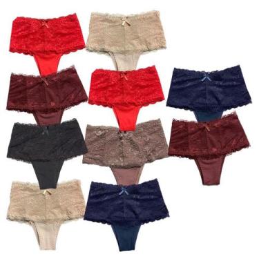 Imagem de Kit 10 Calcinhas Cintura Alta Fristyle Modeladora Com Renda Em Algodão