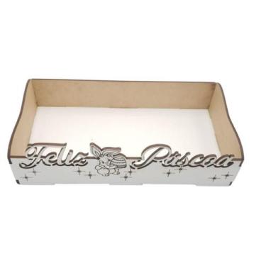 Imagem de Cestinha bandeja de páscoa MDF 20 x 10 x 6 - Garcia 3D, Branco