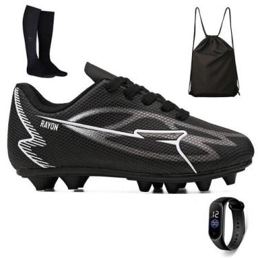 Imagem de Kit Chuteira Infantil Futebol Meninos Trava Campo Grama Natural + Moch