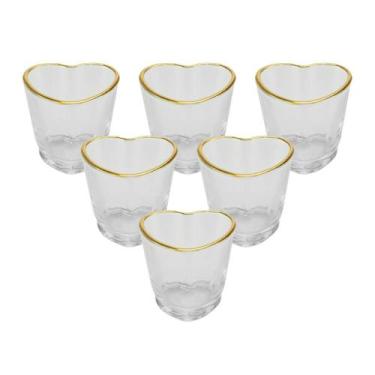 Imagem de Kit 6 Copos Shot Coração Vidro com Borda Dourada 50ml - Lyor