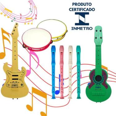 Imagem de Kit 4 Instrumentos Musical Violão Pandeiro Flauta Guitarra Infantil Br