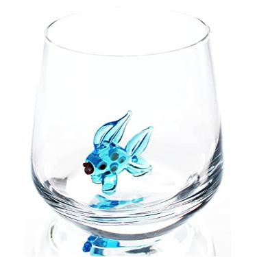 Imagem de HeguSun Copo de vidro 3D com estatueta de animal fofo dentro, figura de peixe de vidro soprado à mão dentro da caneca, vidro sem haste para vinho, água, leite, bebidas, 350 ml (peixe)