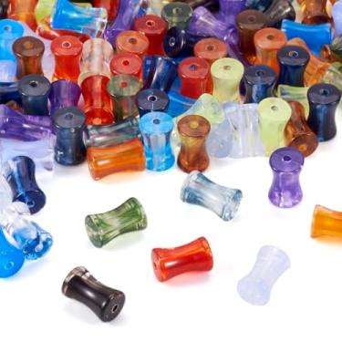 Imagem de Beadthoven 110 peças contas de tubo de bambu acrílico gradiente transparente tubo curvado grosso contas soltas contas de plástico coloridas espaçadores para tubo faça você mesmo pulseira de bambu