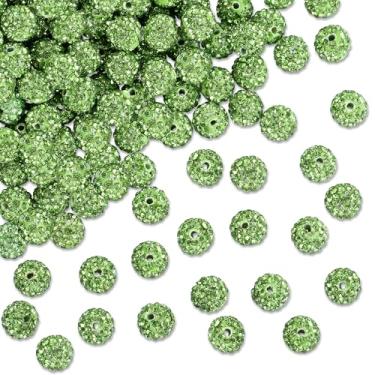 Imagem de NUKAYAI 100 peças de contas verdes de strass de 10 mm para fabricação de joias, bola de discoteca Shamballa de cristal brilhante, contas verdes para pulseiras, colar, caneta de beisebol, artesanato
