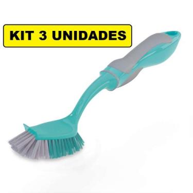 Imagem de Kit 3 Un Escova Lava Louças Cabo Anatômico C/ Raspador - Flash Limp