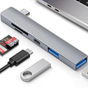Imagem de Hub USB C 5 em 1, leitor de cartão USB C para SD/Micro, suporta fones de ouvido USB C, adaptador multiportas USB C compatível com iPad Pro/Air/Mini, MacBook, Galaxy Tab, Surface Go/Book 2 etc