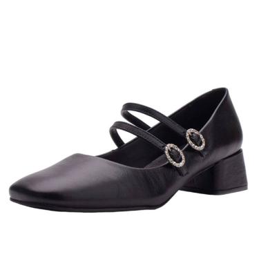 Imagem de Sapato Boneca Couro Salto Bloco Lia Line + Natália Toscano