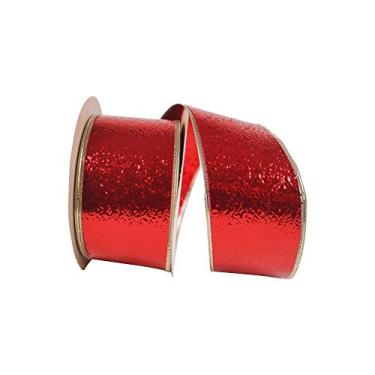 Imagem de Reliant Ribbon Fita de borda com fio de exibição de gelo rachado, 5,3 cm x 45 metros, vermelho/dourado
