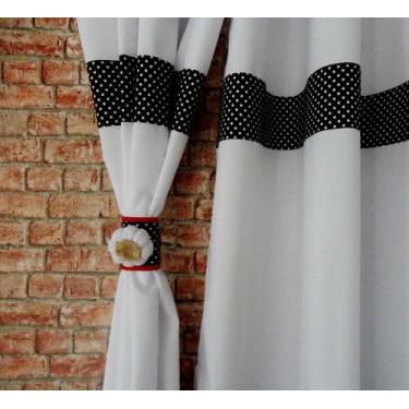 Imagem de Cortina De Cozinha Com Barrado Estampado  2m X 1,50m Poá  Com Abraçade