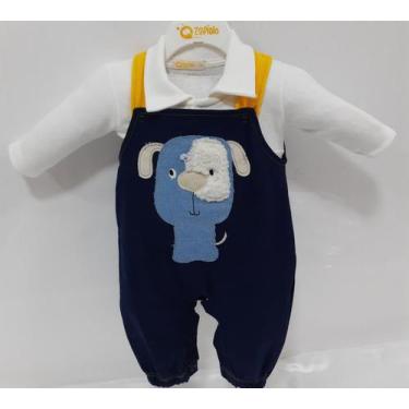 Imagem de Kit Macacão Jardineira Jeans + Body Bebê Menino Zafielo 2011, Jeans, G