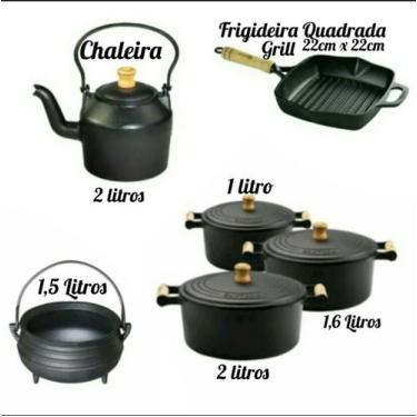 Imagem de Jogo de Panelas de Ferro kit N16 + N18 + N20 + Chaleira+ Frigideira + 