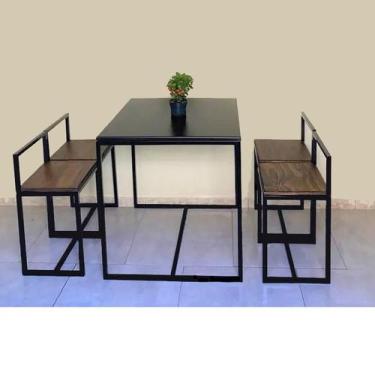 Imagem de Conjunto Mesa 4 Cadeiras Pequena Madeira Imbuia Industrial Black Box -