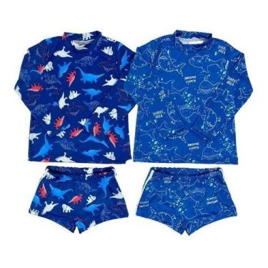Imagem de Kit 2 Conjuntos Praia Menino Blusa + Sunga Proteção Solar Uv - Jagar, 