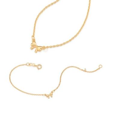 Imagem de Kit Rommanel Banhado Ouro 18k Colar E Pulseira Laço