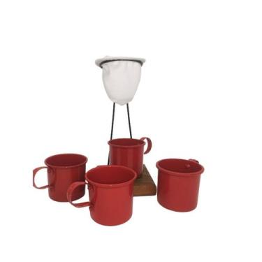 Imagem de Kit de Café Individual 4 canecas Vermelha - coador Demolição - Cerafla
