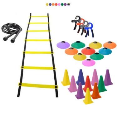 Imagem de Kit Treino Funcional Agilidade Escada 10 Cones 10 Chapéu Chinês + Hand