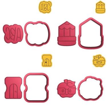 Imagem de Kit 4 Cortadores ABC Lápis Apontador Maçã - DOCE IMPRESSO, 8,5cm