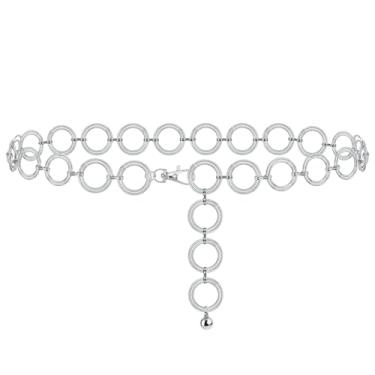 Imagem de Cinto de corrente plus size para mulheres, cinto de corrente de metal feminino, corrente extralonga para o corpo, corrente grossa ajustável de 128 cm (anel roscado, prata), X-Large