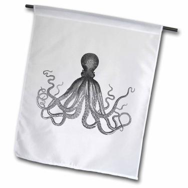 Imagem de 3dRose fl_112921_1 Vintage Polvo - Black and White Lord Bodner Kraken-Cthulu-Nautical Underwater Sea Giant Squid Garden Flag, 30 x 45 cm