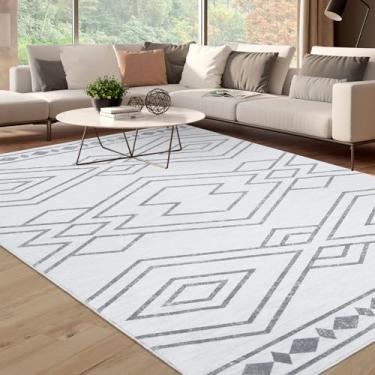 Imagem de FairOnly Tapetes de área laváveis 22,5 x 30,5 cm, tapetes modernos grandes, tapete marroquino, antiderrapante, resistente a manchas, tapete geométrico cinza para sala de jantar, quarto, berçário,