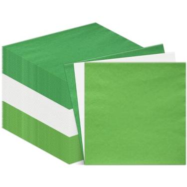 Imagem de Sinload 150 guardanapos verdes a granel guardanapos de papel descartáveis verdes brancos guardanapos verdes quadrados da sorte para coquetel, jantar, almoço, bebida, decoração, lembrancinhas de festa