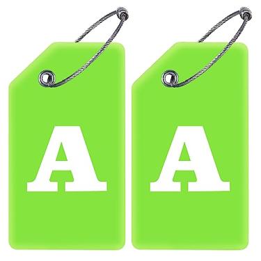 Imagem de Gostwo Pacote com 2 etiquetas de bagagem de silicone dobráveis verde claro bolsa bolsa escolar etiquetas de viagem com alça de aço inoxidável (A)